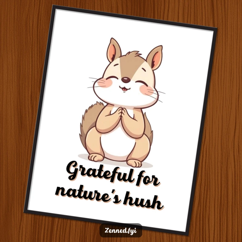 Funny Free Printable Wall Art of a peaceful squirrel with hands clasped, looking upwards with a serene expression.