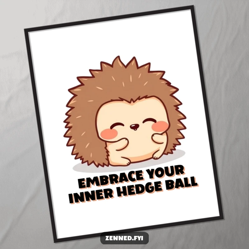 Funny Free Printable Wall Art: A kawaii hedgehog is peacefully rolled into a perfect, rounded shape.