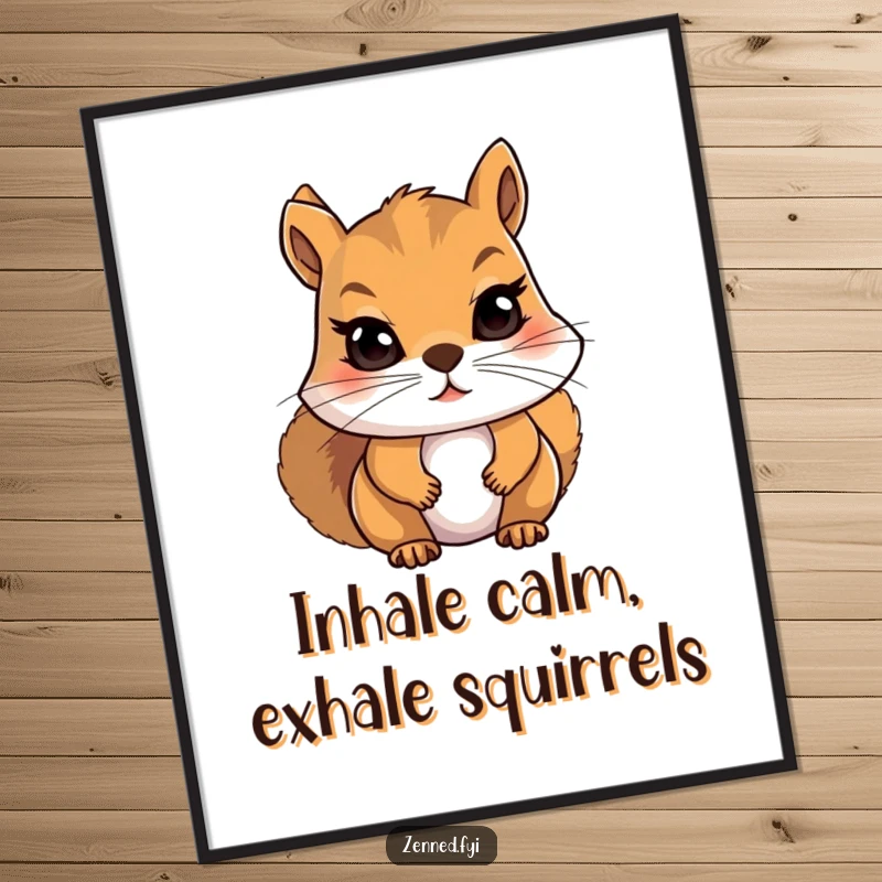 Funny Free Printable Wall Art: Determined squirrel character intensely focuses on taking a single, slow breath.