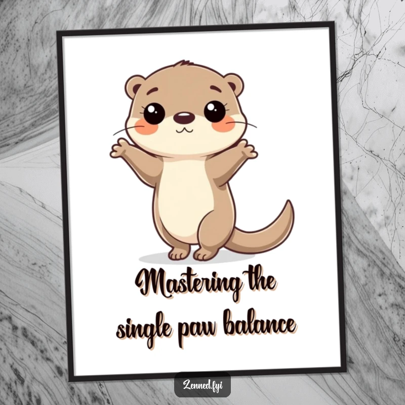 Funny Free Printable Wall Art: a focused otter balancing expertly on one paw, adding a touch of humorous skill to your decor.