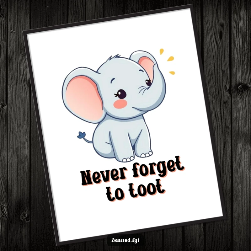 Funny Free Printable Wall Art: A cheerful elephant plays a serene horn, creating an atmosphere of gentle, downloadable joy.