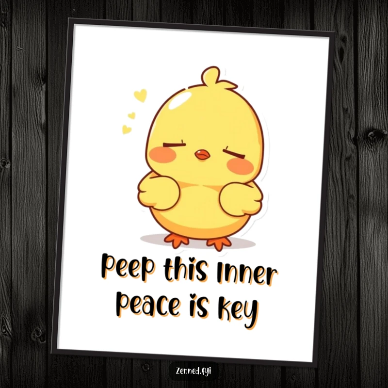 Funny Free Printable Wall Art of a peaceful yellow chick breathing deeply with closed eyes, bringing serene humor to any space.