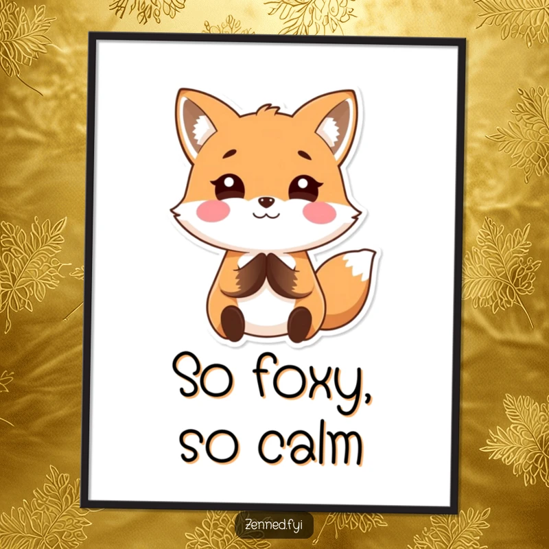 Funny Free Printable Kawaii Fox Wall Art: Smiling fox with hands together, offering a serene and downloadable piece of decor.