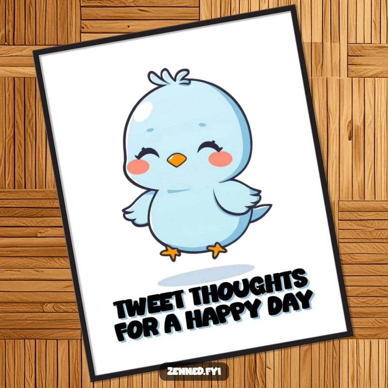 Funny Free Printable Wall Art of a calm blue bird meditating and floating with a gentle smile, adding whimsical humor.