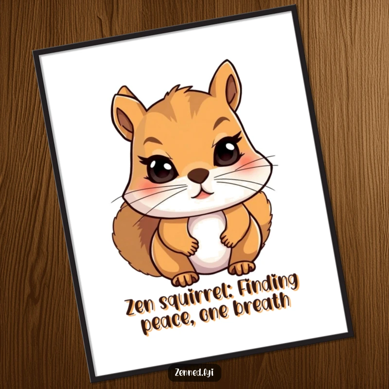 Funny Free Printable Wall Art: A determined squirrel taking a single, slow, focused breath, showcasing comedic mindfulness and calm.