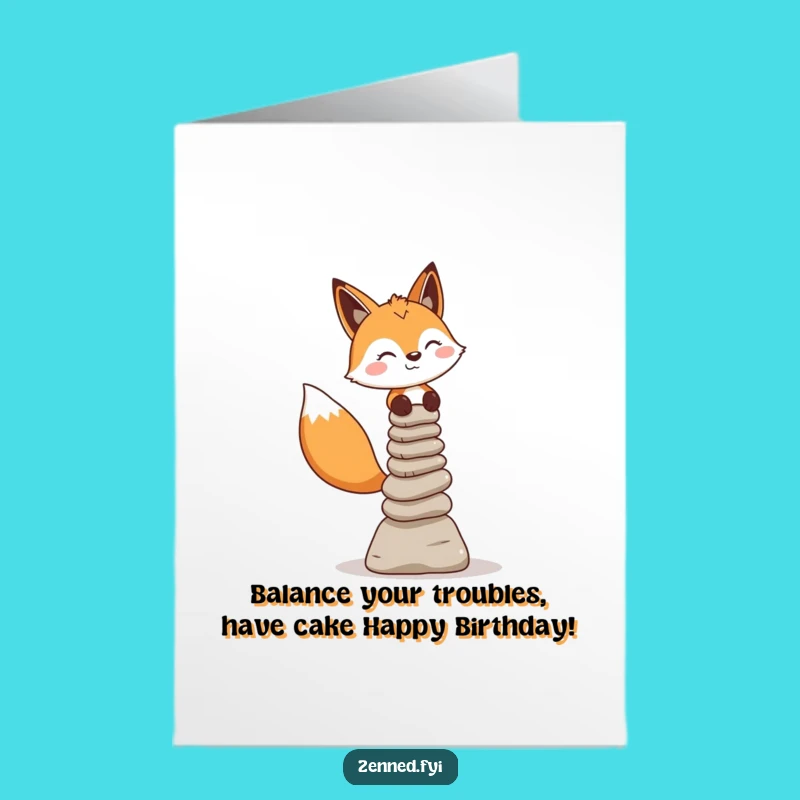 Free Printable Birthday Card: Funny Fox Cairn Balance, Perfect Downloadable Gift