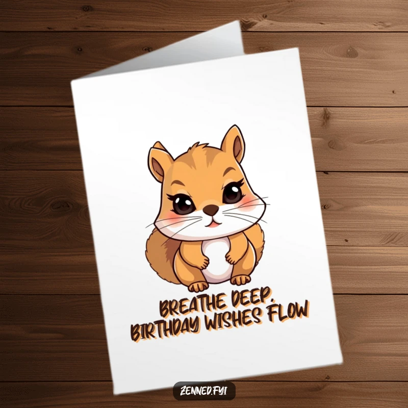 Funny Free Printable Birthday Card: Determined squirrel meditating deeply, focused on a slow breath.