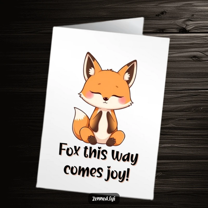 Funny free printable birthday card showing a curious fox peacefully practicing mindful breathing with closed eyes.
