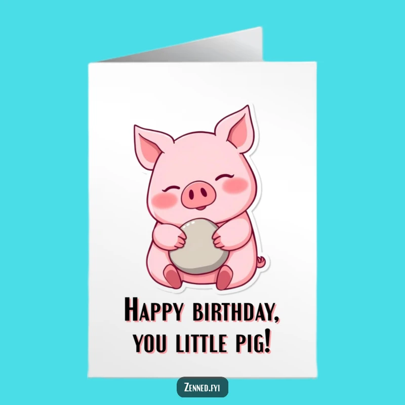 Free Printable Birthday Card: Happy Pig with Pebble - Calm, Funny Gift