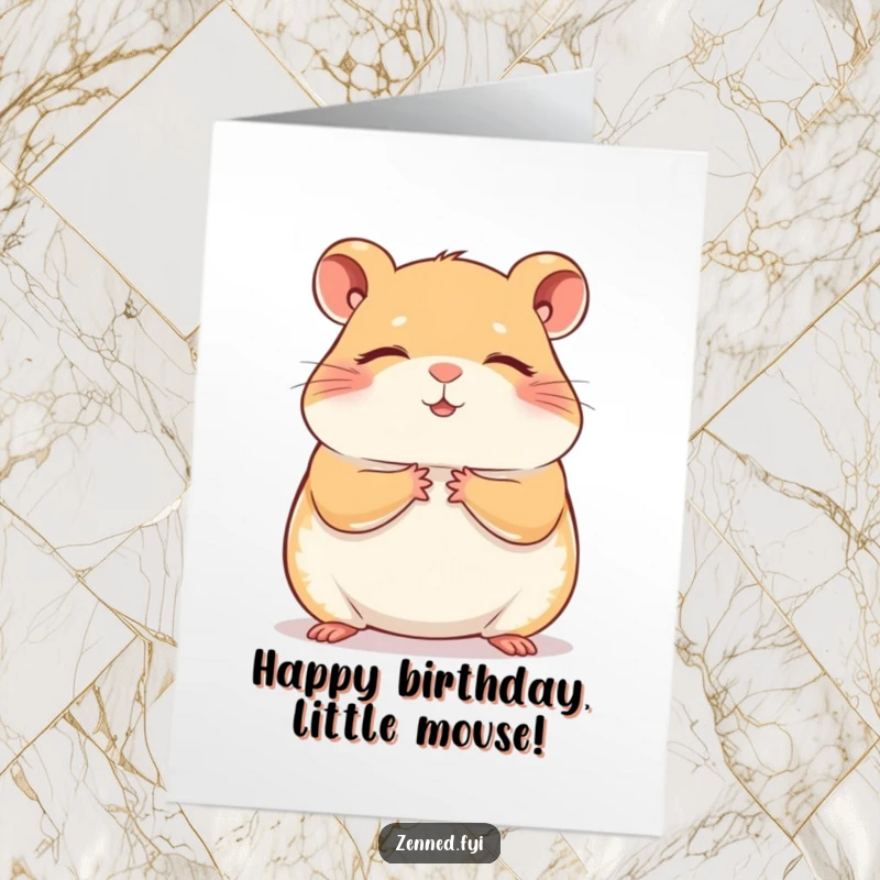Funny Free Printable Birthday Card: Contented hamster meditating, sending peaceful, hilarious birthday wishes.