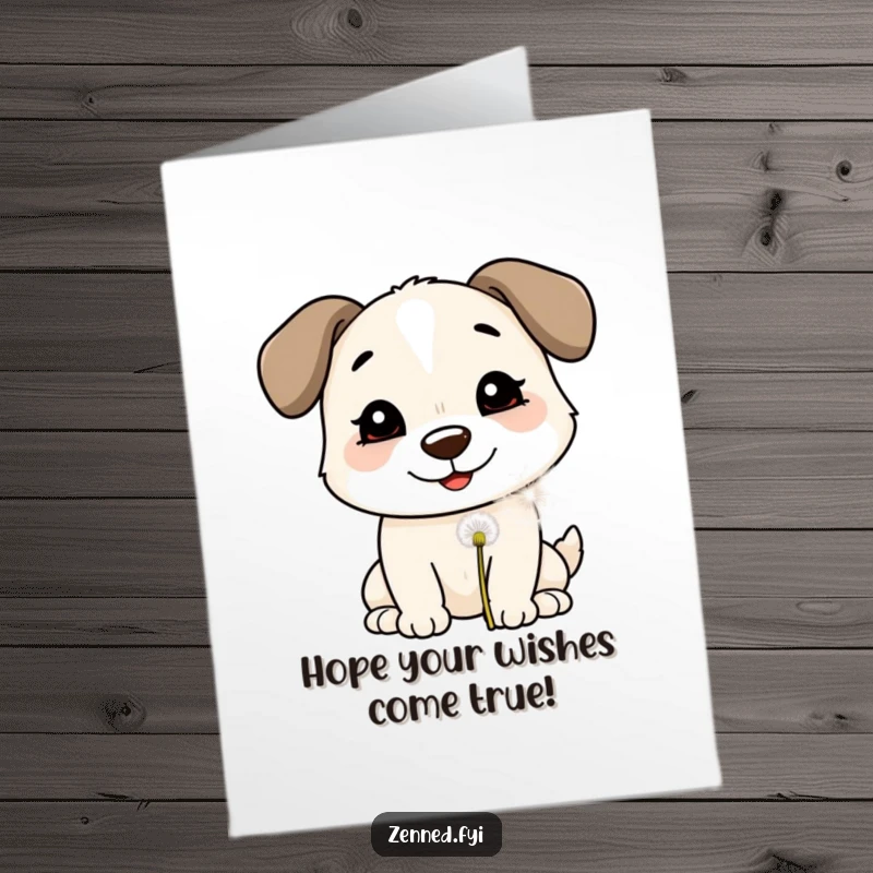 Funny Free Printable Birthday Card: A smiling dog gently blowing on a dandelion puff, sending birthday wishes with a digital download.