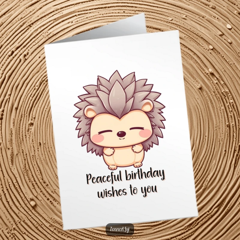 Funny Free Printable Hedgehog Birthday Card featuring a peaceful hedgehog with closed eyes, wishing a calm birthday.