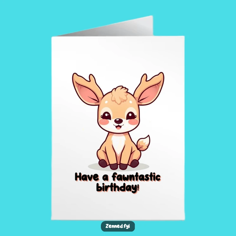 Free Printable Kawaii Deer Birthday Card: Light Rays, Joyful Download