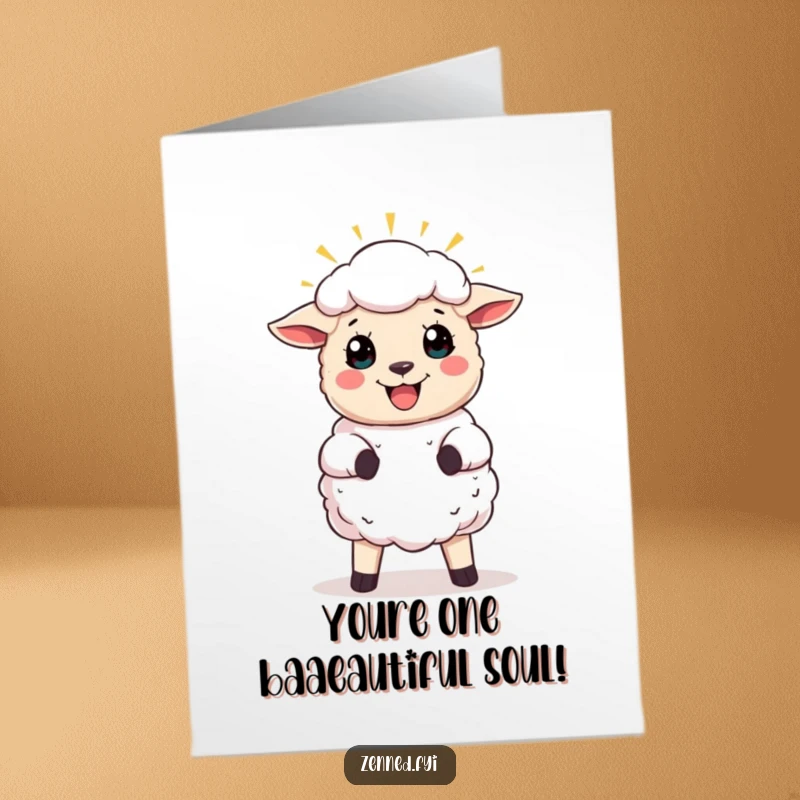 Funny Free Printable Sheep Birthday Card featuring a joyful sheep with a halo, radiating birthday cheer.