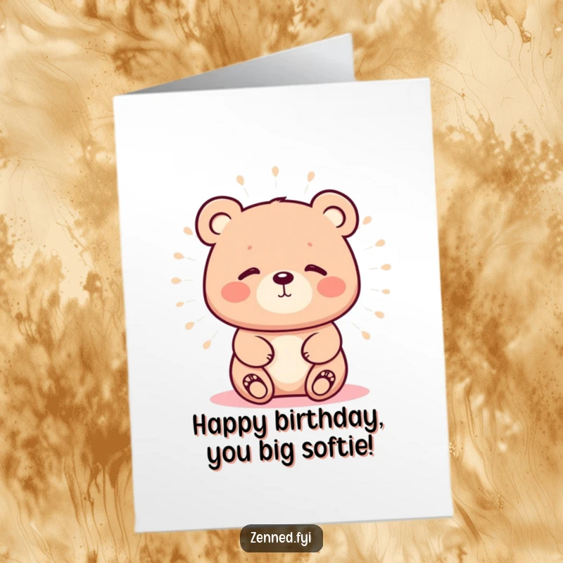 Funny Free Printable Birthday Card: A kawaii bear radiates calm with a soft aura, wishing zen birthday wishes.