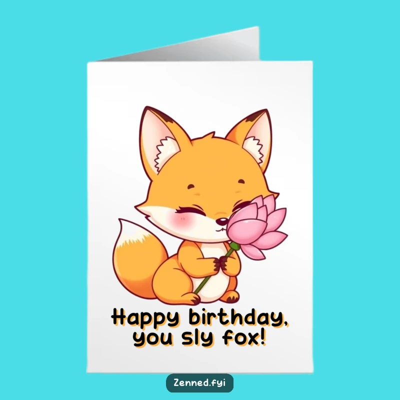 Free Printable Birthday Card: Zen Fox with Lotus - Peaceful, Funny Gift