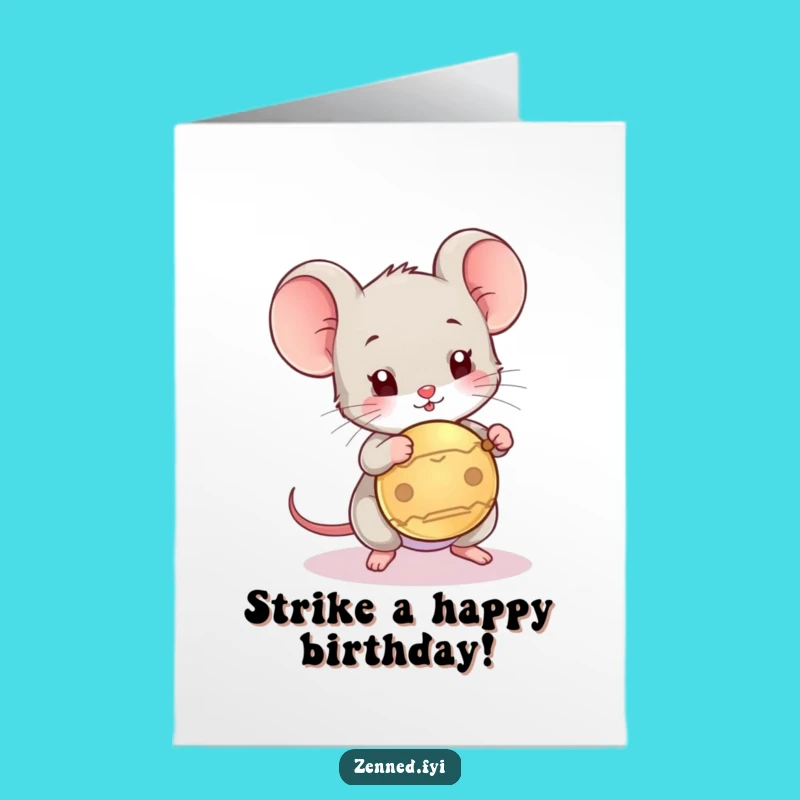 Free Printable Birthday Card: Playful Mouse Gong - Fun Downloadable Gift