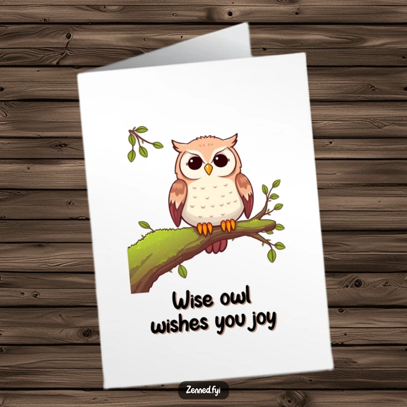 Funny Free Printable Birthday Card: Wise owl on branch, ready to deliver laughs with a funny downloadable message.