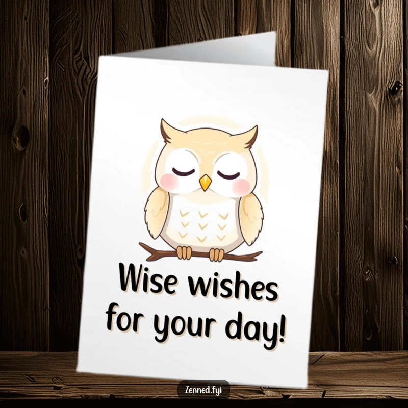 Funny Free Printable Birthday Card: A peaceful owl is surrounded by a gentle aura, conveying calm birthday wishes.