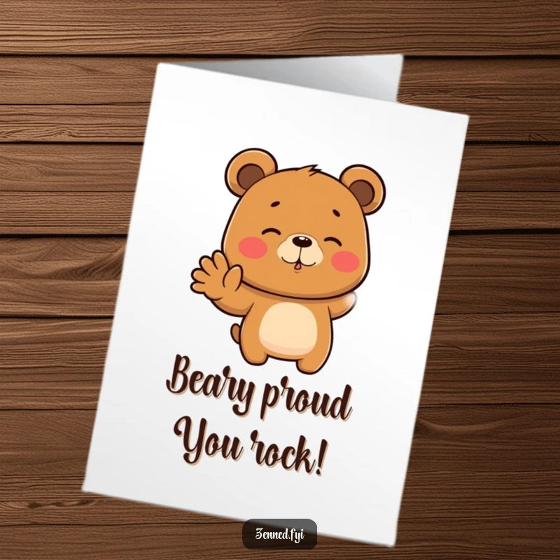 Funny Free Printable Congratulations Card showing a focused brown bear with a relaxed expression performing a steady hand gesture.
