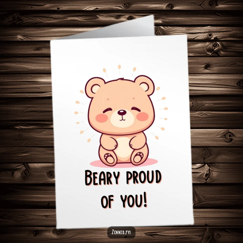 Funny Free Printable Congratulations Card: A kawaii bear emanates calm, radiating a soft aura of peace.