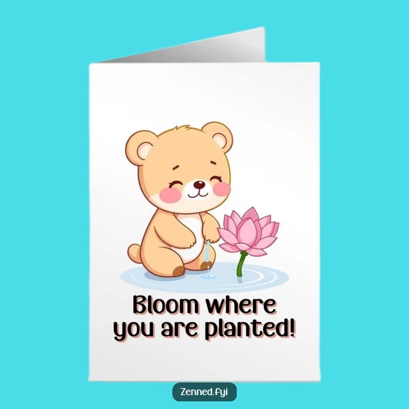 Free Printable Congrats Card: Giggling Bear Cub Lotus Humor Downloadable Gift