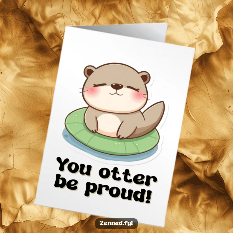 Funny Free Printable Congratulations Card: A serene otter floats on a lily pad, embodying a relaxed and successful achievement.
