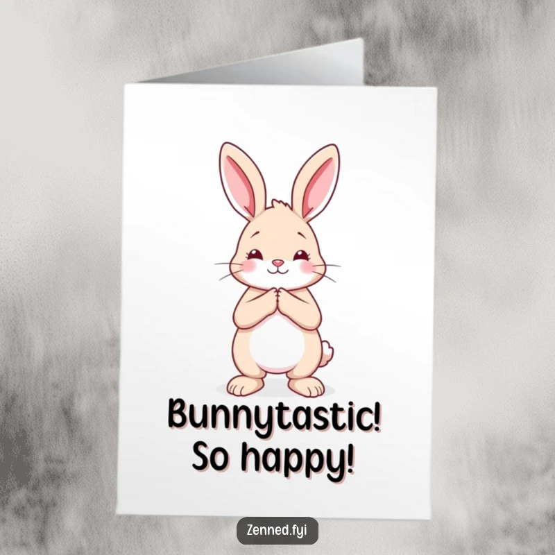 Funny Free Printable Congratulations Card: Calm rabbit with hands pressed together, celebrating your amazing achievement.