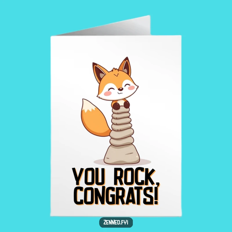 Free Printable Congrats Card: Fox's Balanced Success, Steady Achievement, Downloadable Art