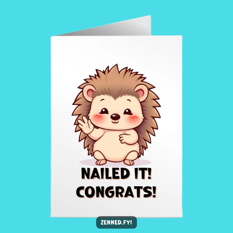 Free Printable Congrats Card: Humorous Hedgehog Hand Gesture Downloadable Greeting