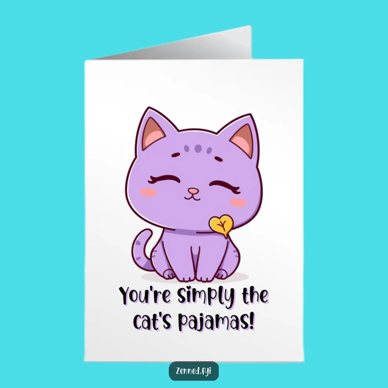 Free Printable Congrats Card: Purple Cat & Leaf, Whimsical DIY Downloadable Gift