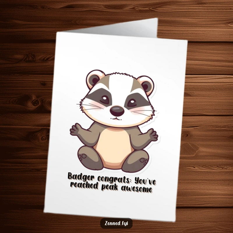Funny Free Printable Congratulations Card: A determined badger meditates serenely, radiating calm achievement and humor.
