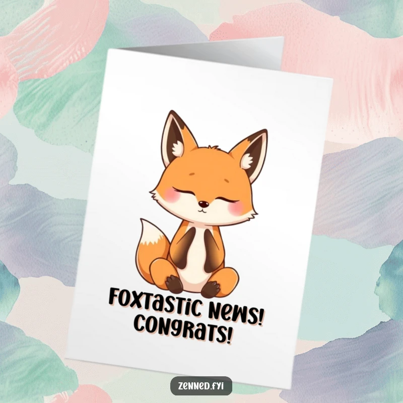 Free printable congratulations card featuring a curious fox meditating peacefully with its eyes shut, embodying calm achievement.