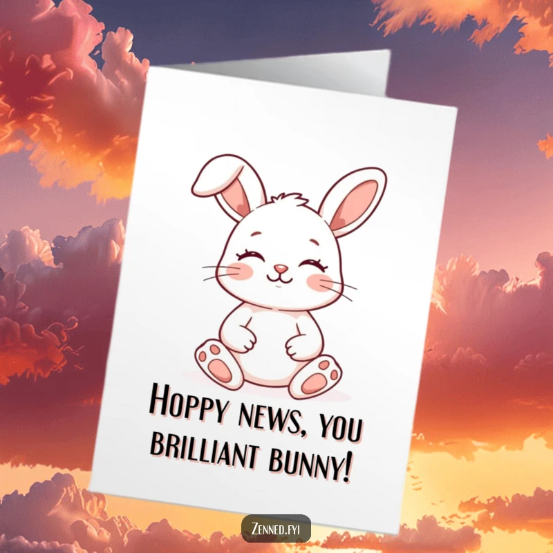 Funny Free Printable Bunny Congratulations Card: A smiling, meditating bunny, sharing joy for their success, downloadable gift.