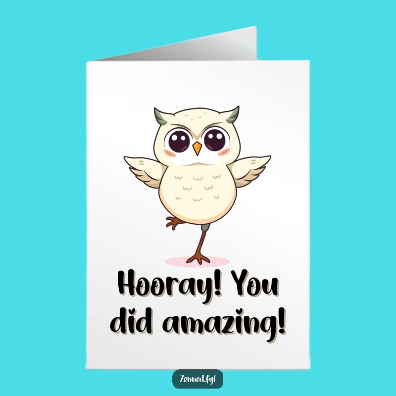 Free Printable Kawaii Owl Congrats Card: Perfectly Balanced Owl for a Joyful Celebration
