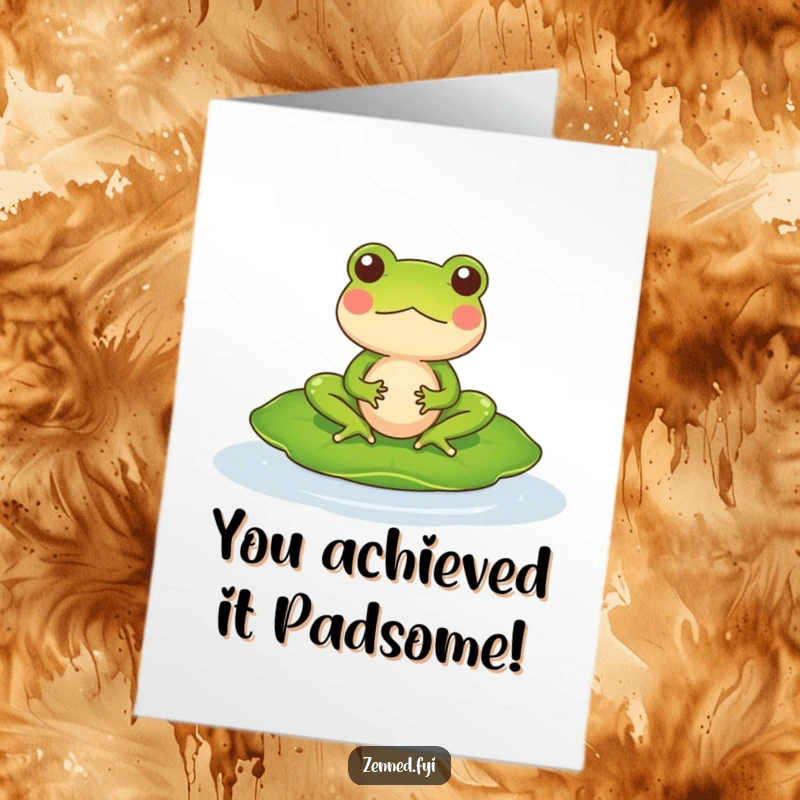 Funny Free Printable Congratulations Card with a meditating frog on a lily pad, symbolizing peaceful success and humor for your DIY gift.