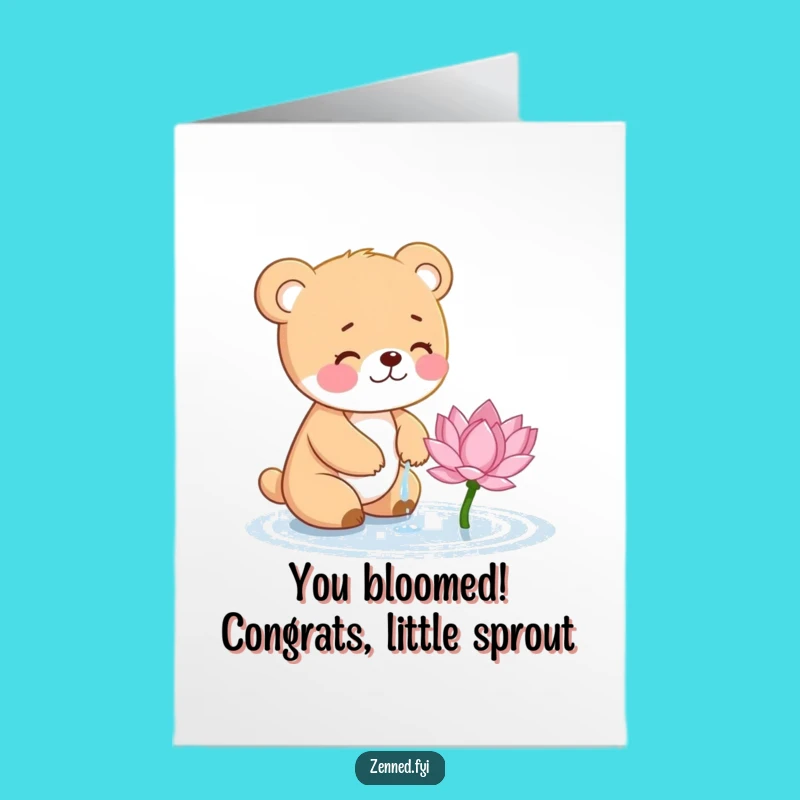 Free Printable Congrats Card: Cute Bear Cub & Lotus, Downloadable Joy