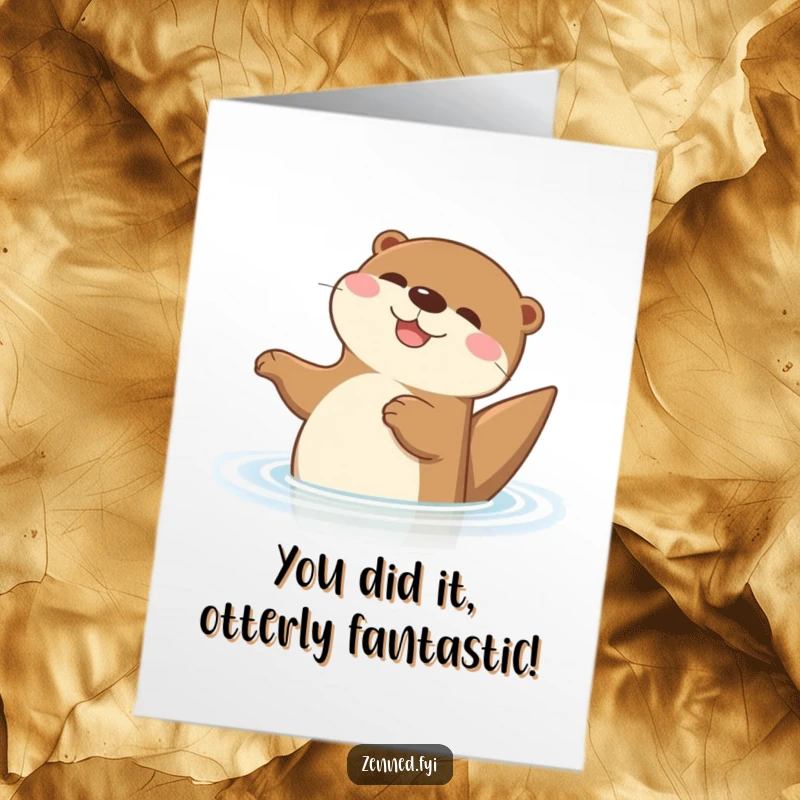 Funny Free Printable Congratulations Card with a delighted otter floating joyfully, celebrating good news with aquatic grace.