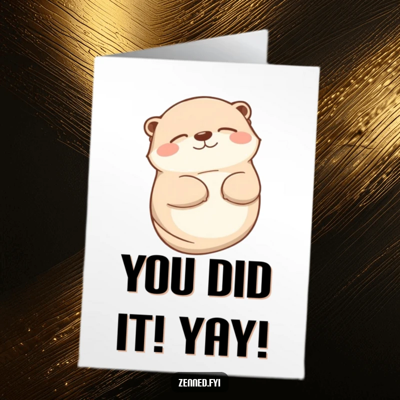 Funny Free Printable Congratulations Card: Contented otter on its back beaming with a smile, celebrating your success.