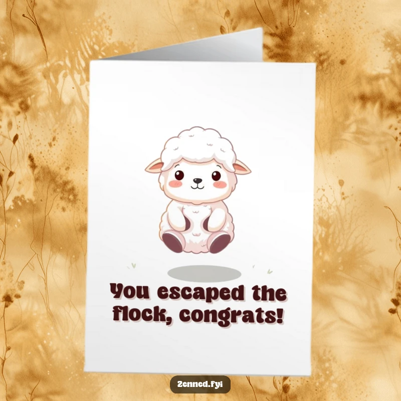 Funny Free Printable Sheep Congratulations Card: A fluffy sheep meditating while floating, celebrating achievement, downloadable gift.