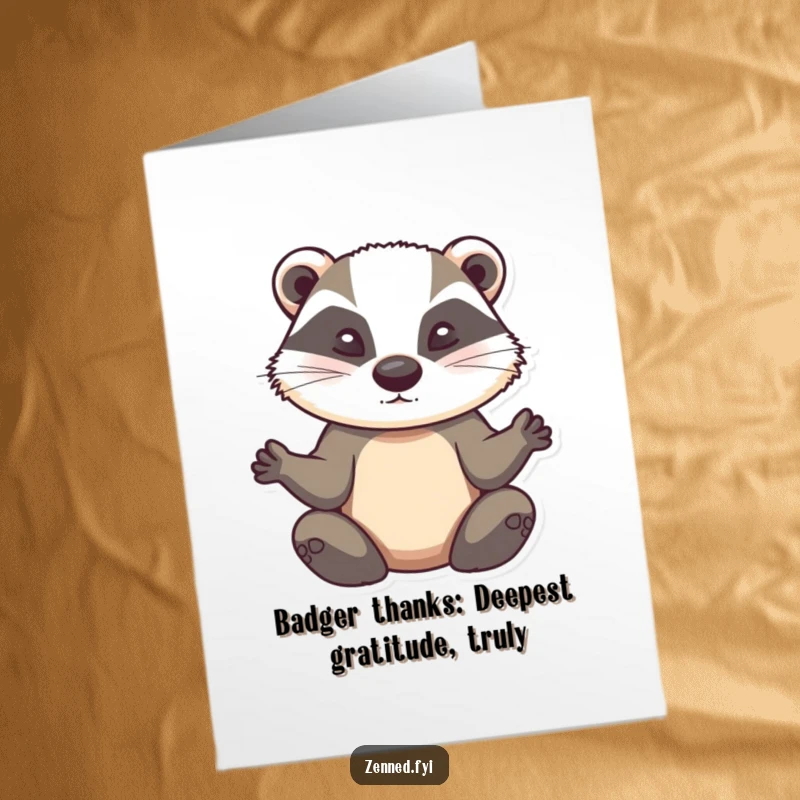 Funny Free Printable Thank You Card: A determined badger meditates calmly, offering serene gratitude and humor.