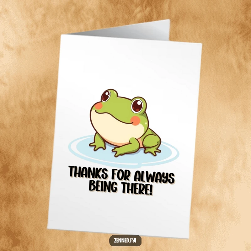 Funny Free Printable content frog floating serenely, perfect for a thank you card, calming downloadable gift.