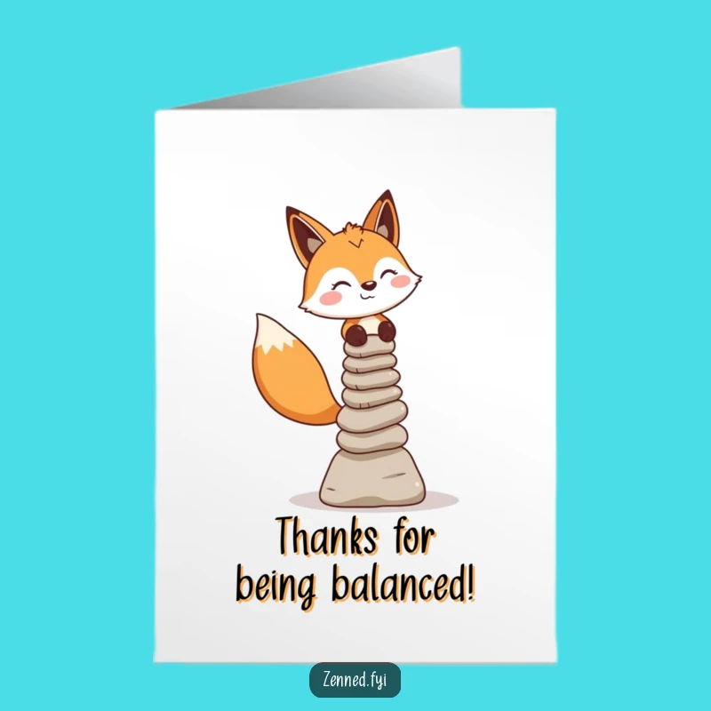 Free Printable Thank You Card: Fox's Grateful Balance, Steady Thanks, Downloadable