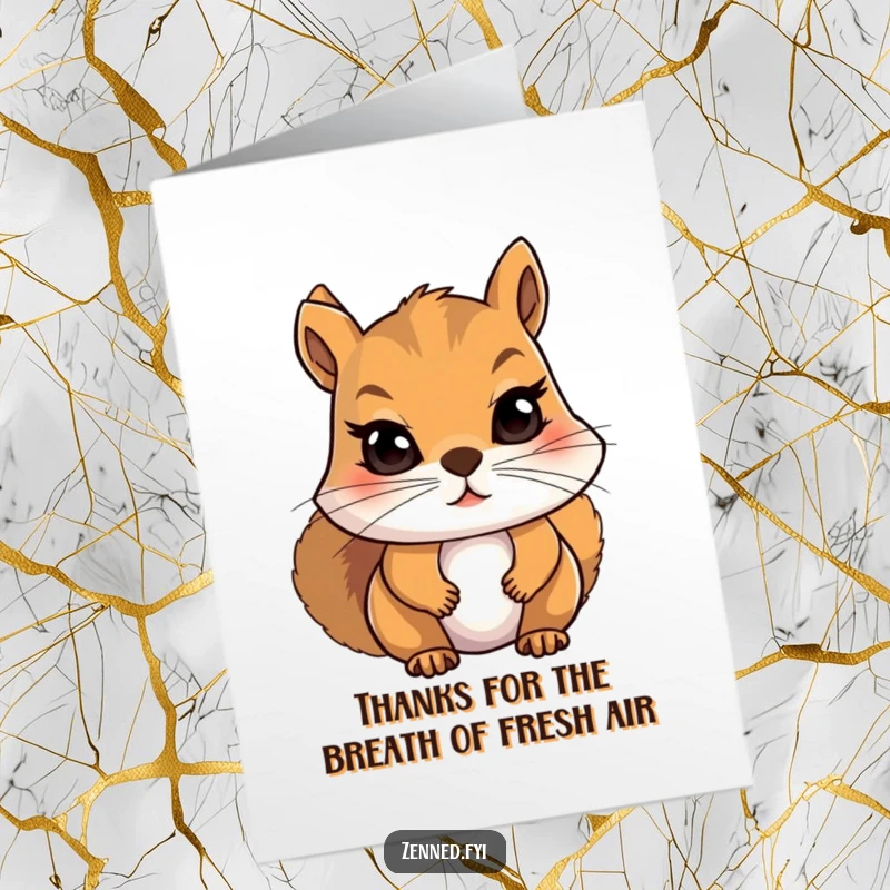 Funny Free Printable Thank You Card: A squirrel concentrating on a slow, deep breath, conveying gratitude with comedic intensity.