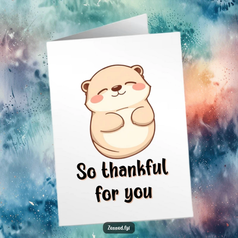 Funny Free Printable Thank You Card: A contented otter lies on its back, smiling warmly to say thanks.