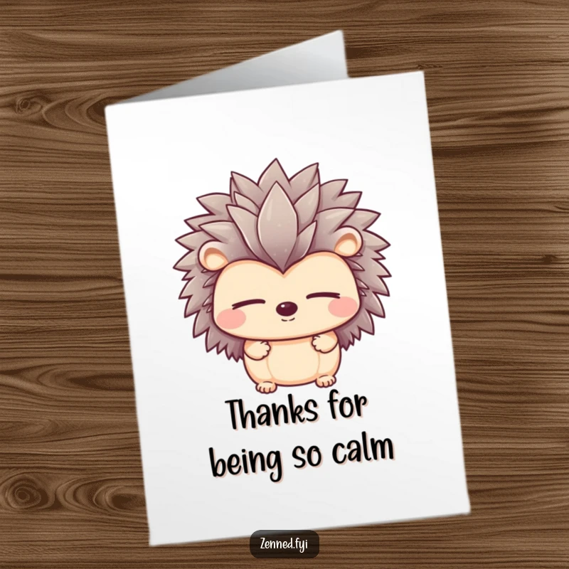 Funny Free Printable Hedgehog Thank You Card with a peaceful hedgehog and closed eyes, offering thanks calmly.