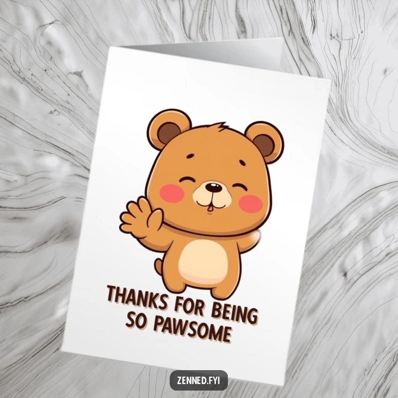 Funny Free Printable Thank You Card with a focused brown bear making a steady hand gesture, conveying calm gratitude.