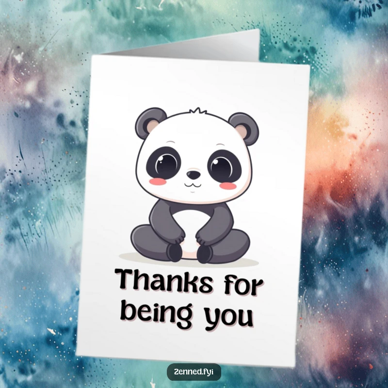 Funny Free Printable Kawaii Panda Thank You Card, in a deep lotus pose, offering calm gratitude.