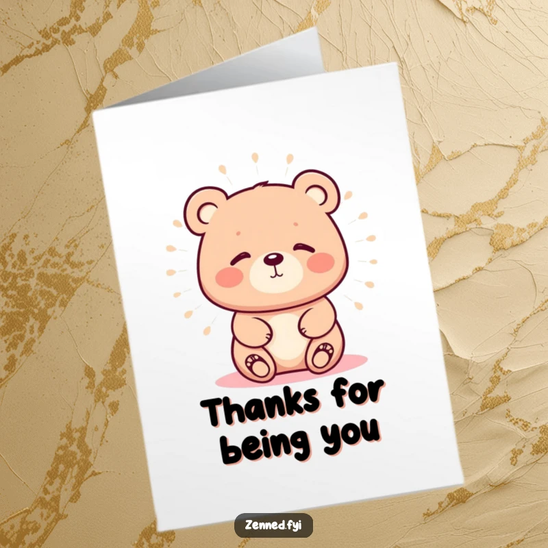 Funny Free Printable Thank You Card: A kawaii bear radiating calm offers a peaceful, zen-like thank you.