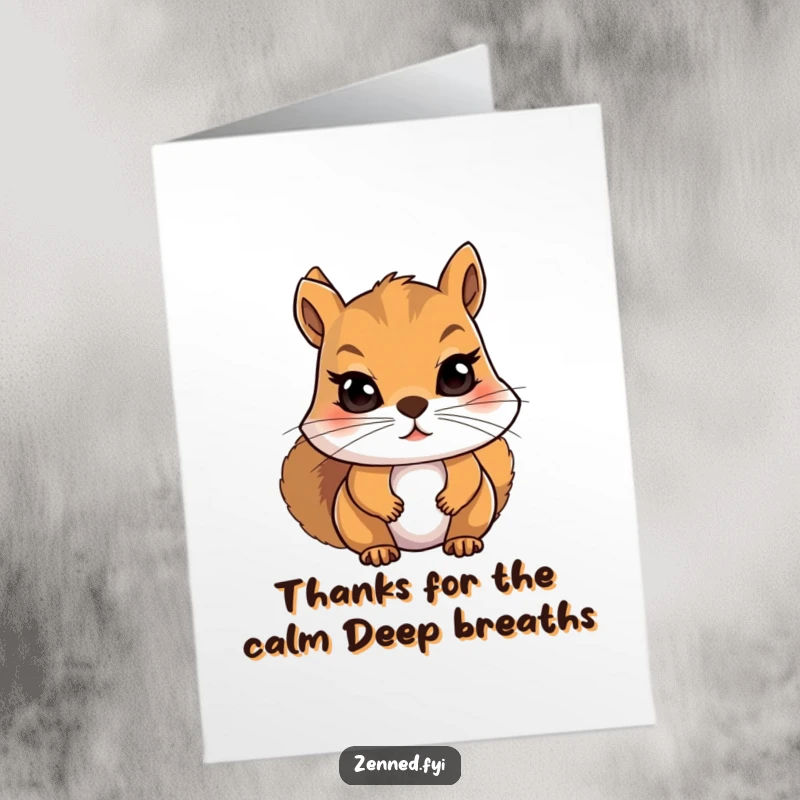 Funny Free Printable Thank You Card: A determined squirrel is depicted intensely focusing on a single, slow breath.